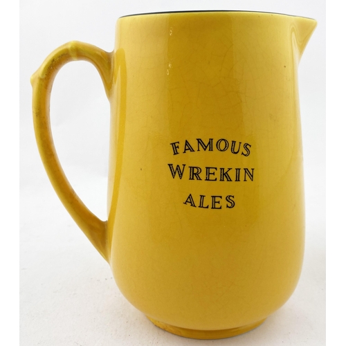 107 - FAMOUS WREKIN ALES WATER JUG. 5.5ins tall. Variant to previous lot - yellow body, lettering one side... 