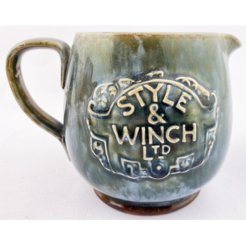 113 - STYLE & WINCH/ FARMERS ALE. 4.2ins tall. Variating runny blue/ green Doyulton stoneware artware glaz... 