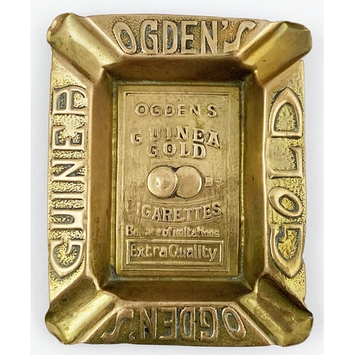 146 - ASHTRAYS TRIO. Ogdens 4.8 x 3.9ins. Brass Ogden Guinea Gold (some wear), brass Silvertown oils (very... 