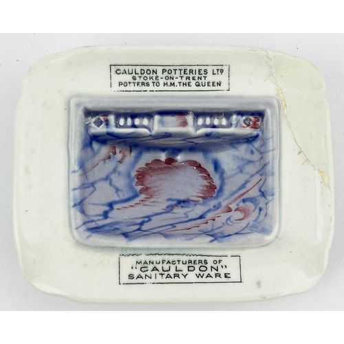 151 - CAULDON POTTERIES STOKE ON TRENT ADVERTISING ASHTRAY. 4.6 x 3.7ins. Swirly coloured centre well in t... 