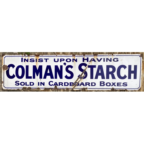 160 - COLMANS STARCH ENAMEL SIGN. 62 x 16ins. Slightly matt with some face marks & outer edge enamel chips... 