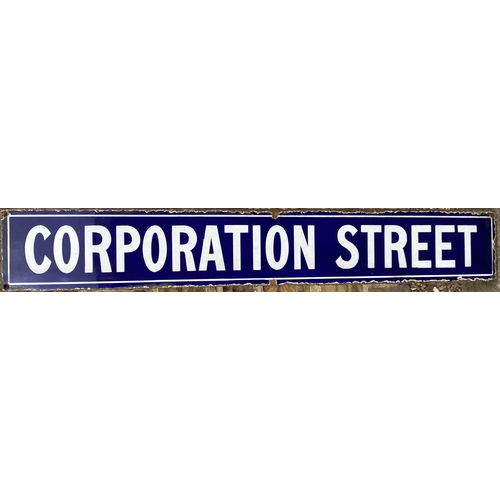 161 - CORPORATION STREET ENAMEL SIGN. 46 x 7ins. Fairly good facially with good sheen, outer edge rusting/... 