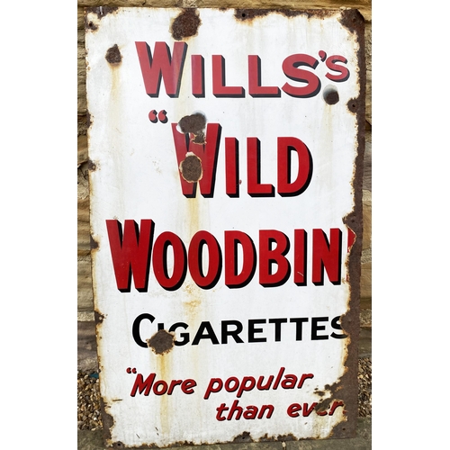 163 - WILLS WILD WOODBINE ENAMEL SIGN. 36 x 21.5ins. Some facial enamel flakes & rusting, plus similar to ... 