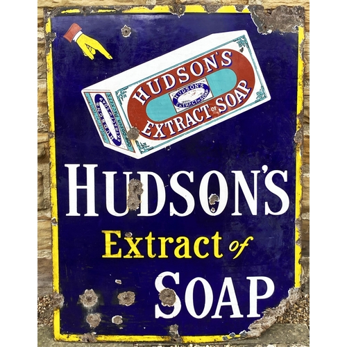 165 - HUDSONS EXTRACT OF SOAP ENAMEL SIGN. 42 x 32ins. Impressive large sign with hand pointing to detaile... 