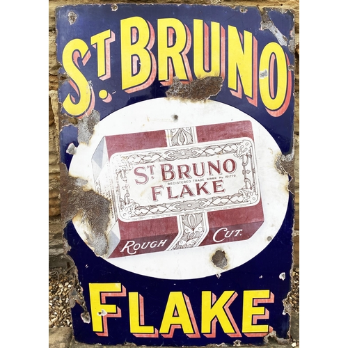 173 - ST BRUNO FLAKE ENAMEL SIGN. 24 x 36ins. Large sign with obvious damages.