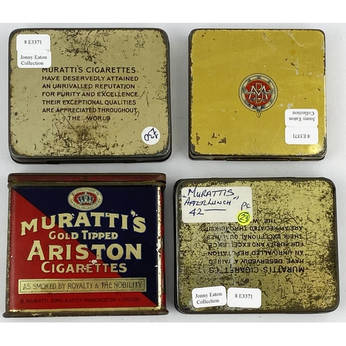 175 - MURATTIS CIGARETTES TINS GROUP. Largest 3.5 x 2.75ins. Various pictorials to front, inside print, on... 