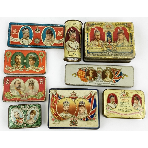 182 - CORONATION/ JUBILEE TINS GROUP. Largest 4 x 3ins. Various Royals pictured, great colours, great vair... 