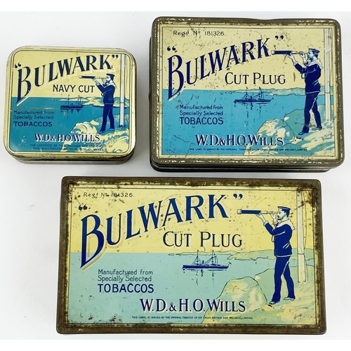 185 - BULWARK TINS TRIO. Largest 6.75 x 4ins. All with sailor & telescope to front, same lettering around ... 