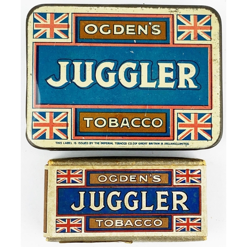 186 - OGDENS JUGGLER TIN & PACKET. Largest 4.25 x 3.25ins. Stricking union jack flags to four corners. Pac... 