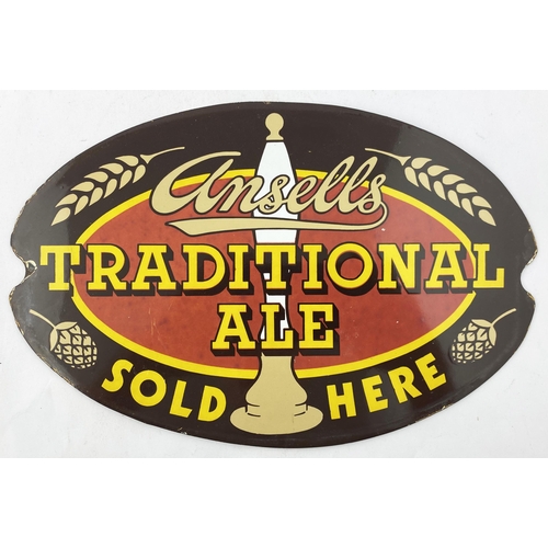 99 - ANSELLS TRADITIONAL ALE ENAMEL SIGN. 11.2ins oval, with incuts each end. Beer hand pull to centre. N... 