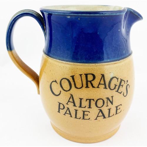 15 - COURAGES ALTON PALE ALE WATER JUG. 6ins tall. Dark blue stoneware Doulton jug, lower salt glaze, bla... 