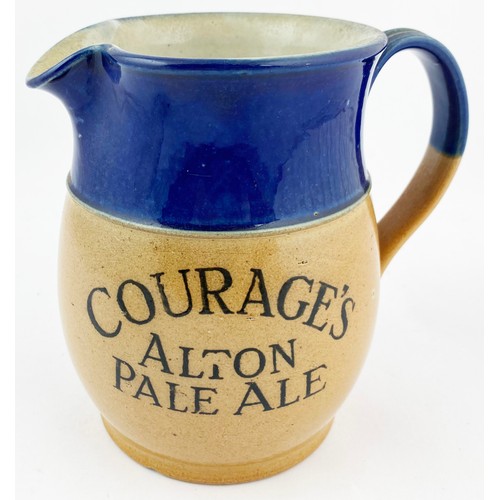 15 - COURAGES ALTON PALE ALE WATER JUG. 6ins tall. Dark blue stoneware Doulton jug, lower salt glaze, bla... 