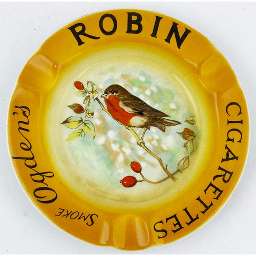 18 - OGDENS ROBIN CIGARETTES. 5.1ins diam. Very attractive orange ground outer, full colour robin on bran... 