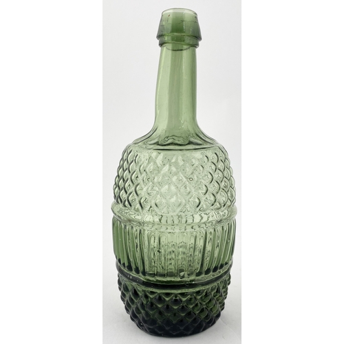 4 - ORNATE GLASS DECANTER. 8.2ins tall. (G11-7) McKearin reference/ line drawing charts).Mid green glass... 