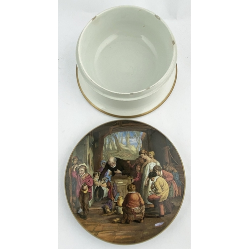 6 - THE LAST IN EXHIBITION PRATT POT LID & BASE. KM 317. 7.5ins diam. Multicoloured transfer, good stron... 