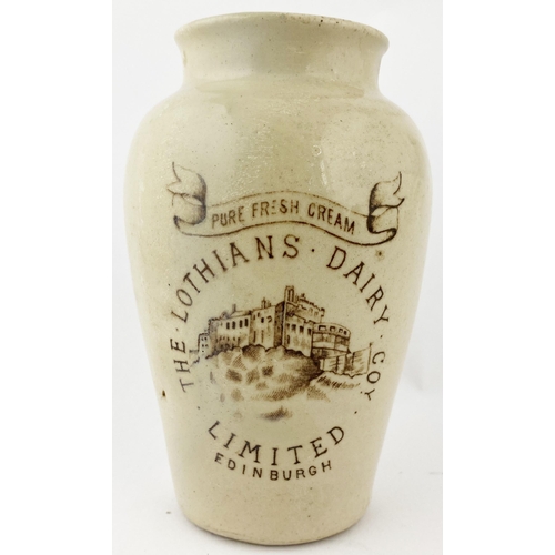 31 - EDINBURGH LOTHIAN DAIRY CREAM POT. 5.5ins tall. Crisp brown transfer THE LOTHIANS DAIRY COY/ LIMITED... 