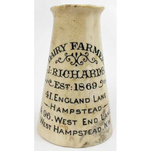 34 - HAMPSTEAD CHURN SHAPED CREAM. 3ins tall. Off white, black print, double sided. DAIRY FARMER/ J. RICH... 