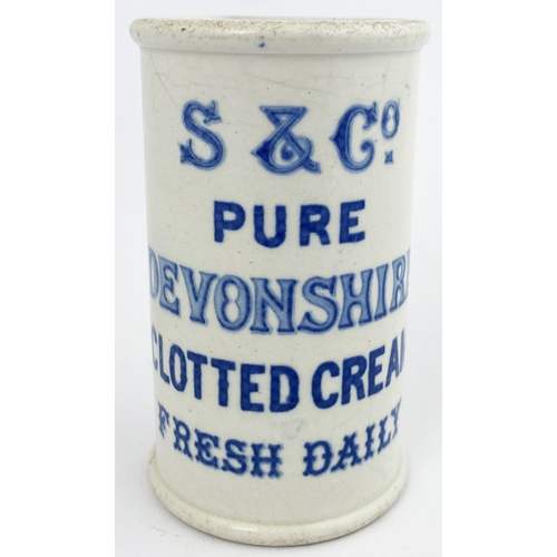 35 - S & CO DEVONSHIRE CYLINDER CREAM POT. 4.5ins tall. RB rating 10. Strong blue dlue double sided trans... 