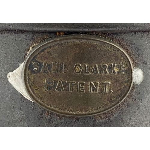 39 - SAML CLARKES PATENT PYRAMID FOOD WARMER. 10ins tall. Earthenware pannikin (tiny rear pin head edge n... 