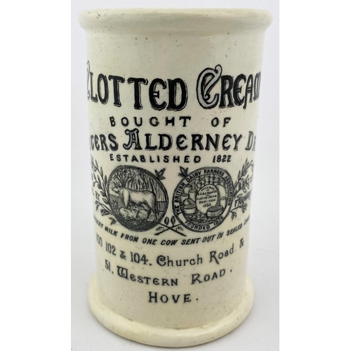 51 - HOVE CYLINDER CREAM POT. 4.5ins tall. RB rating 10. Black transfer CLOTTED CREAM/ HUNTERS ALDERNEY D... 