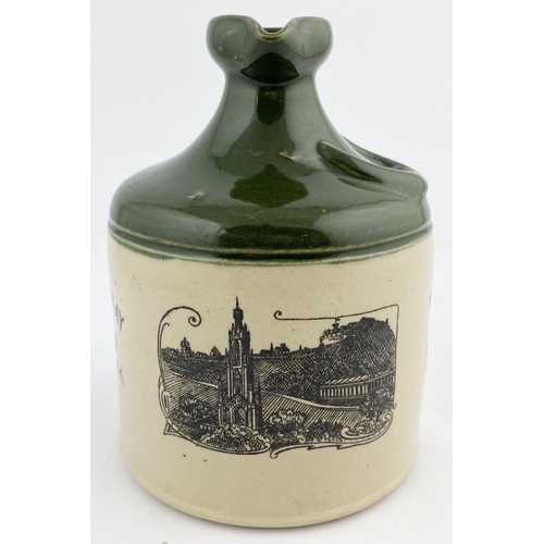 53 - LEITH WHISKY JUG. WG p119, B361. 5.75ins tall. Deep green top, black transfer, rear handle. CHARLES ... 