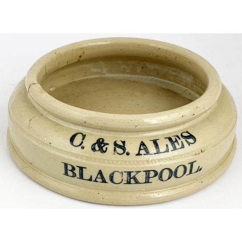 68 - BLACKPOOL C & S ALES ADVERTISING DISH. 8.4ins diam. Heavy stoneware hand thrown shallow dish adverti... 