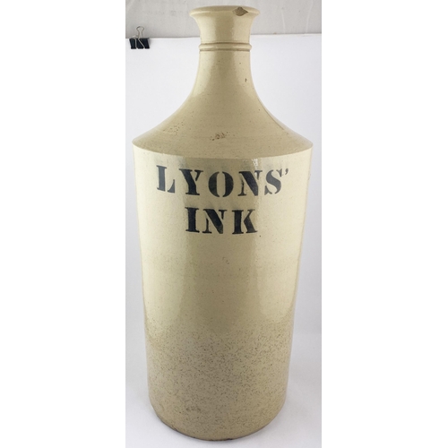 71 - SHOP DISPLAY LYONS INK BOTTLE. 27ins tall heavy off white stoeware bulk flared lip ink bottle, pouri... 