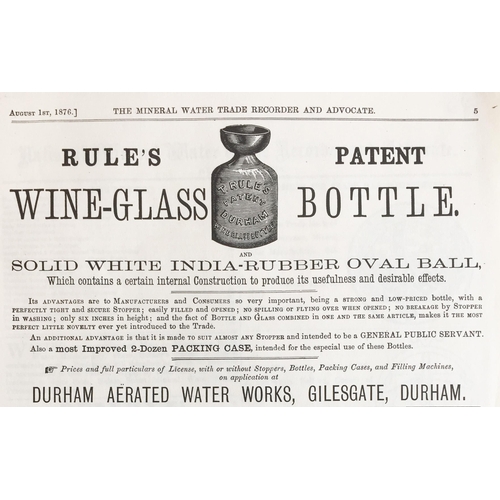 72 - T RULES PATENT MINERAL WATER BOTTLE. 6ins tall, aqua glass. A most extraordinary & unique patent des... 