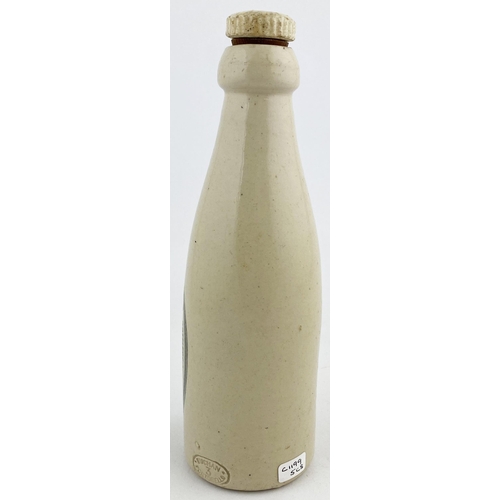 79 - HULL GINGER BEER BOTTLE. 8.5ins tall, ch, all white, screw top, crisp black transfer with Imp t.m. t... 