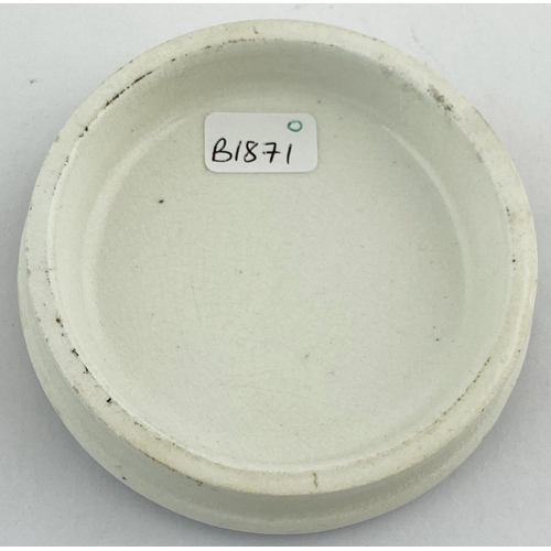 107 - MRS ELLEN HALES OINTMENT POT LID. 3ins diam. Grey transfer CELEBRATED HEAL-ALL OINTMENT/ MRS HUMMERS... 