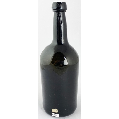 98 - EXETER/ NORTH DEVON (?) SEALED CYLINDER WINE BOTTLE. 10.7ins tall. Heavy black glass cylinder, long ... 