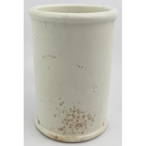 116 - BIRMINGHAM CYLINDER CREAM POT. 3.5ins tall. Black transfer PURE DEVONSHIRE/ CLOTTED CREAM/ REFORM DA... 