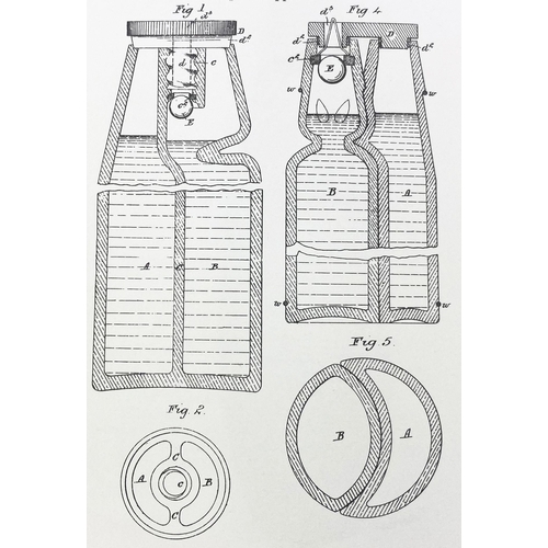 118 - SCHONS TWIN BOTTLE PATENT. 7.25ins tall. Two aqua glass mineral type bottles wired together one a Ni... 