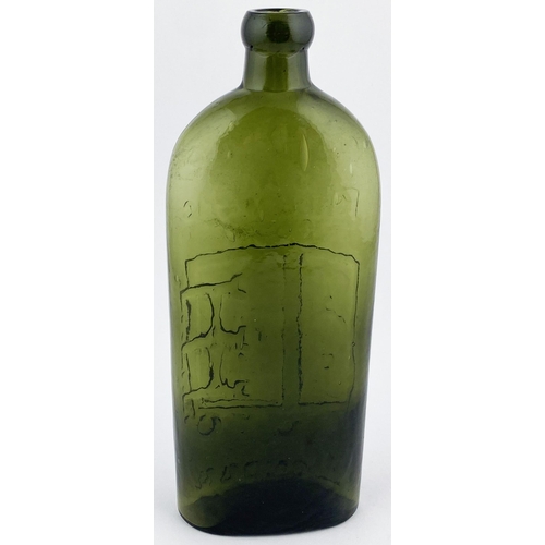 120 - WARNERS SAFE RHEUMATIC CURE BOTTLE. 9.3ins tall. One pint, mid to dark bright green olive glass. Slo... 