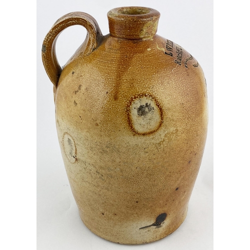 126 - RATCLIFF HIGHWAY IMPRESSED FLAGON. 9.25ins tall. Slightly t.t. salt glaze, rear handle. Impressed I.... 