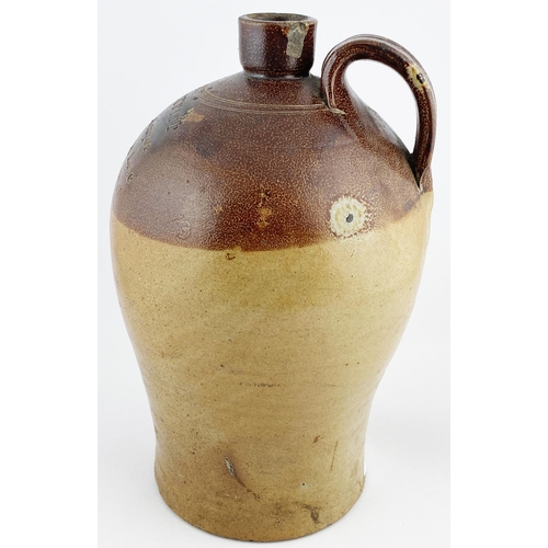 127 - LONDON IMPRESSED FLAGON. 12.5ins tall, t.t. salt glaze, rear handle. Impressed THO;S CUBITT/ BUNCH O... 