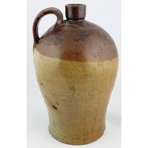 127 - LONDON IMPRESSED FLAGON. 12.5ins tall, t.t. salt glaze, rear handle. Impressed THO;S CUBITT/ BUNCH O... 