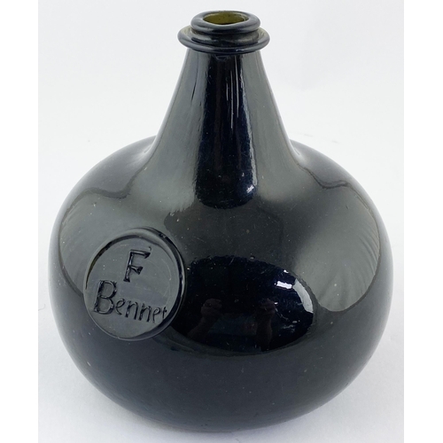 130 - F. BENNET ONION BOTTLE. ASB p1050. c1710-1720 in which author David suggests possibly Dorset? 6ins t... 