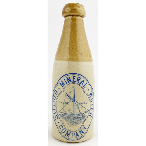 138 - SILLOTH GINGER BEER BOTTLE. 8ins tall, ch., t.t., blue transfer, SILLOTH MINERAL WATER/ COMPANY. Shi... 