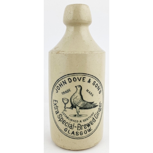 139 - GLASGOW GINGER BEER BOTTLE. 6.5ins tall, std, all white, black transfer, JOHN DOVE & SONS. Dove t.m.... 