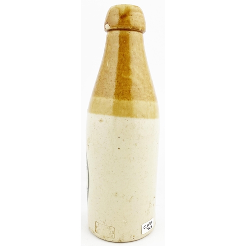 140 - GRIMSBY & LONDON GINGER BEER BOTTLE. 8ins tall, ch., t.t., crisp black transfer. ECONOMIC SUPPLY CO.... 