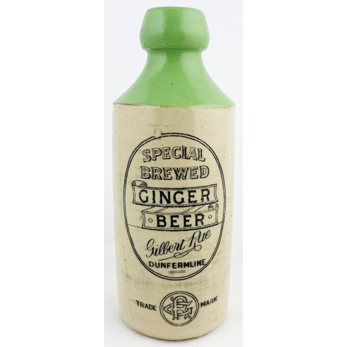 144 - DUNFERMLINE GILBERT RAE GINGER BEER BOTTLE. 7ins tall, std, vibrant light apple green blob top. Blac... 