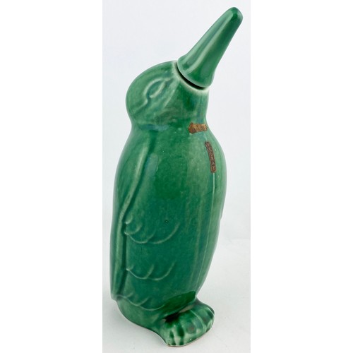 22 - DENBY VELRAY CHILDS FIGURAL PENGUIN HOT WATER BOTTLE. 10.5ins tall. Green glaze, modelled as a pengu... 