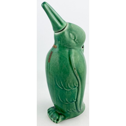 22 - DENBY VELRAY CHILDS FIGURAL PENGUIN HOT WATER BOTTLE. 10.5ins tall. Green glaze, modelled as a pengu... 