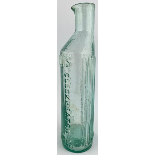 83 - CLECKHEATON POISON. DPp36. 7ins tall. Aqua glass, embossed POISONOUS/ SAMUEL REEVE/ NOT TO BE TAKEN.... 