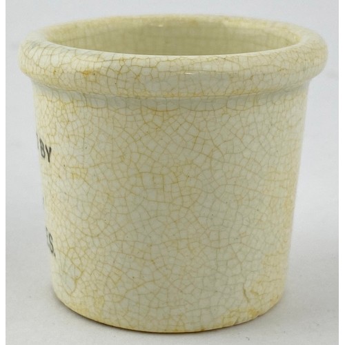 90 - HANDYSIDES OINTMENT POT. 1.7ins tall, thick walled pot with thick top rim. Four lines of writing. Ov... 