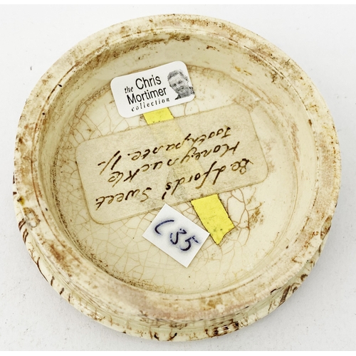 105 - BEDFORD�S SWEET HONEYSUCKLE TOOTH PASTE POT LID. (APL pg 150, 67) 2.75ins diam. Brown transfer, hone... 