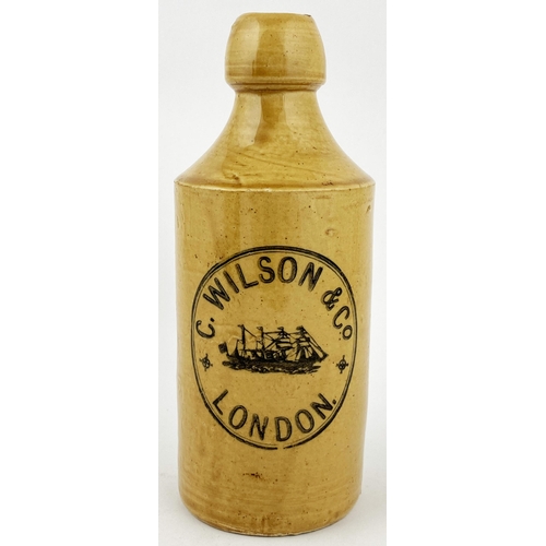 145 - LONDON G WILSON & CO GINGER BEER BOTTLE. 6.6ins tall, std, all tan. Andy Richmond found the pictoria... 