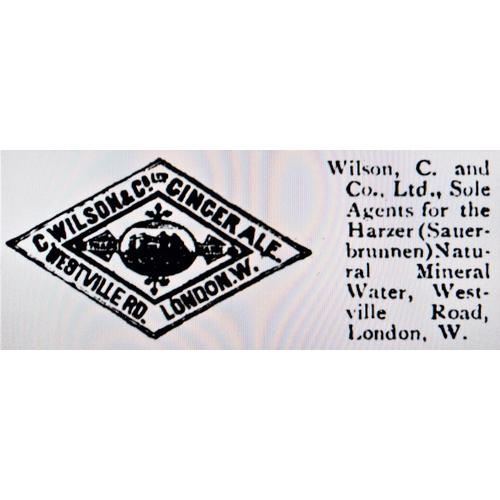 145 - LONDON G WILSON & CO GINGER BEER BOTTLE. 6.6ins tall, std, all tan. Andy Richmond found the pictoria... 