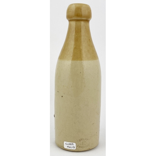 149 - YARMOUTH I W RICHARDSON GINGER BEER BOTTLE. 8ins tall, ch., t.t., blob lip. Full frontal transfer wi... 